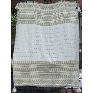 Magaschoni Home Throw Blanket 50" x 60" Fringed Cotton Sage Milk